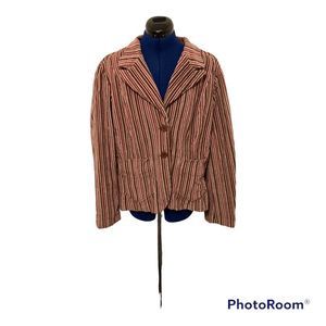 Size XL pink, red, brown, light blue velvet striped blazer with 2 pockets